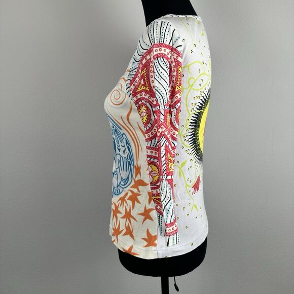 Vintage Y2K 90s BCBG Tribal Top Size Large Boho Art To Wear Floral Made In USA - Picture 5 of 15